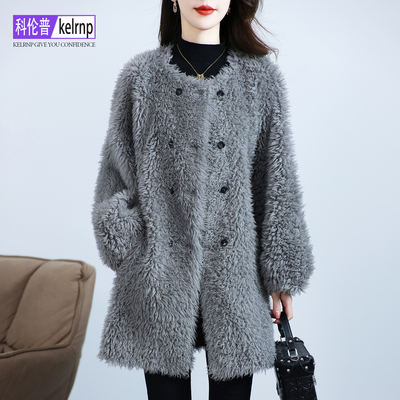 羊剪绒大衣女2025冬新中长款宽松显瘦海宁长羔羊毛毛颗粒皮草外套