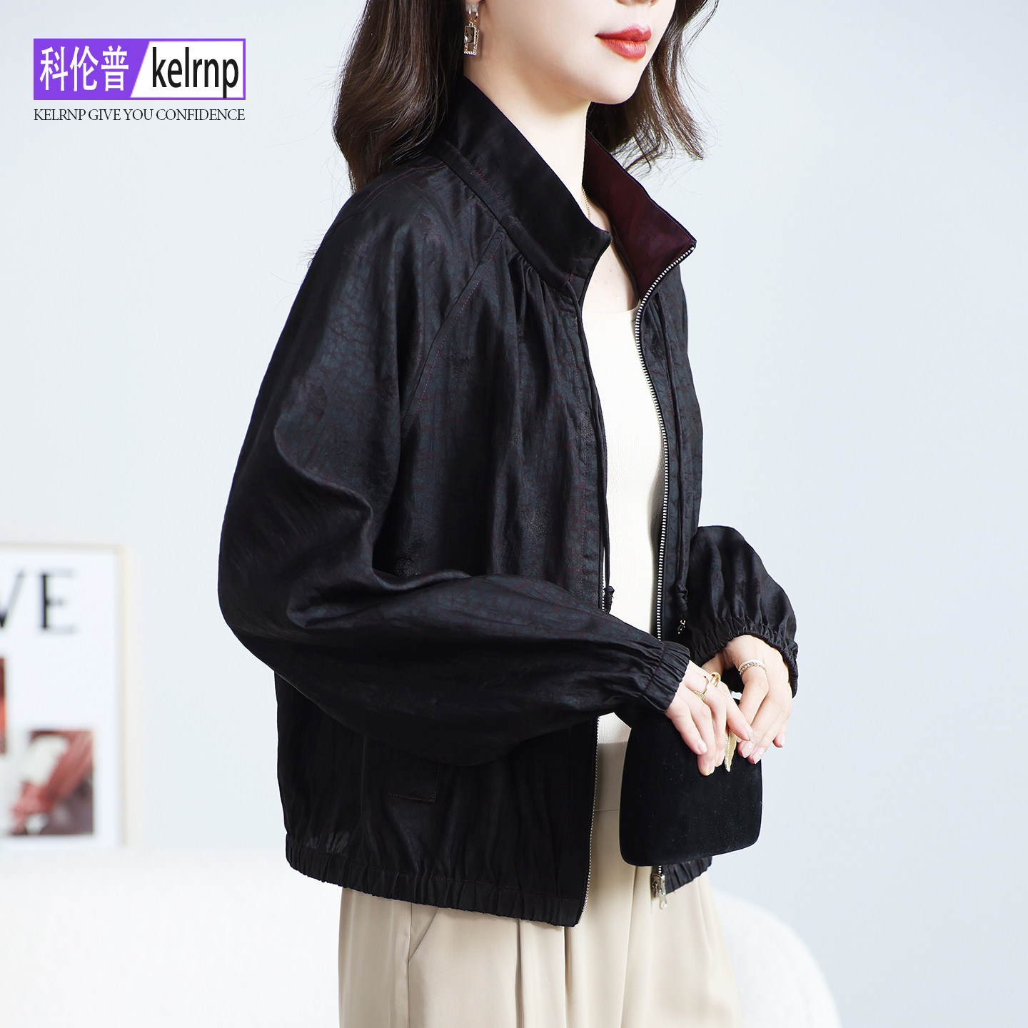 真丝短外套女2026春秋新款优雅香云纱提花棒球服桑蚕丝绸夹克开衫