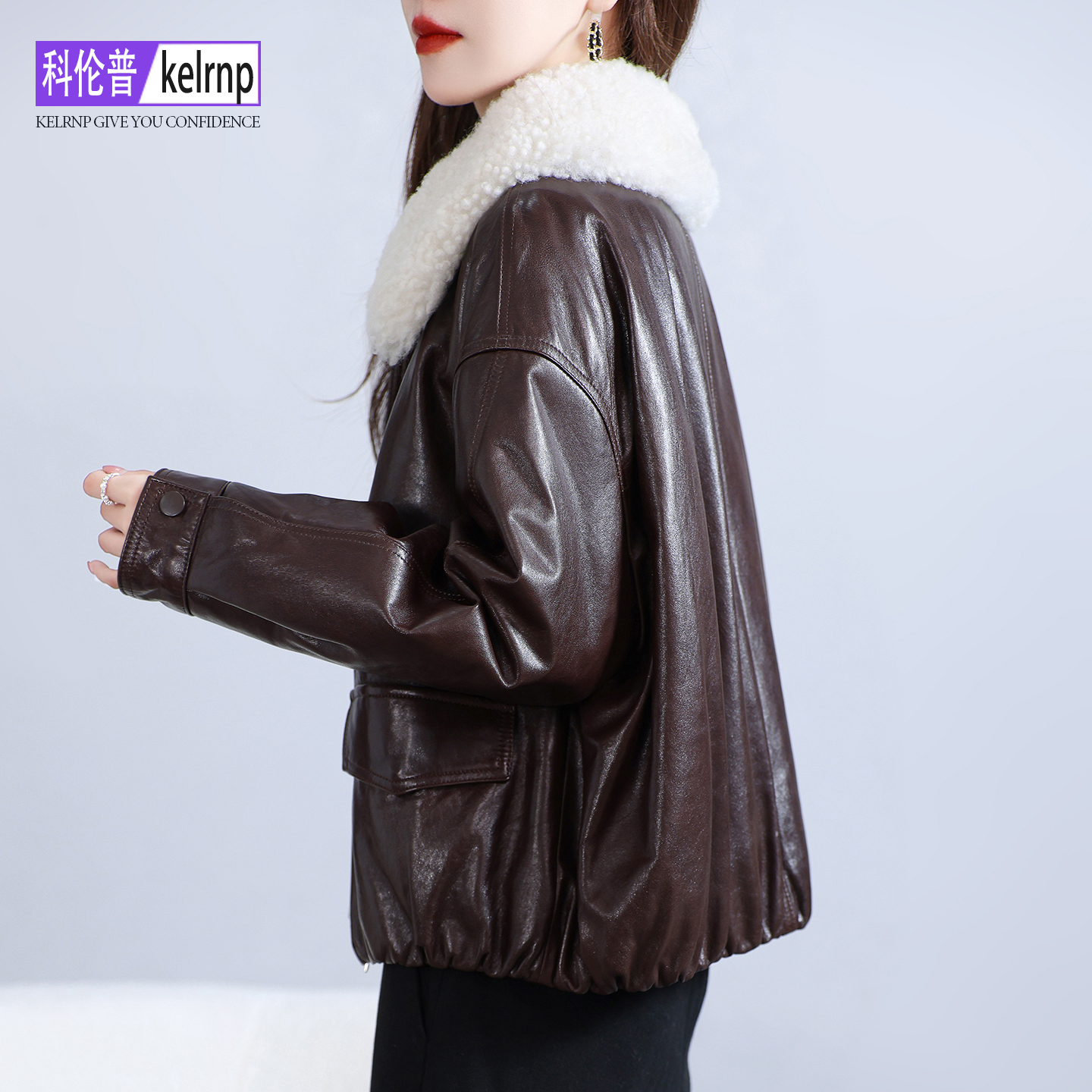 显瘦海宁羊毛领头层绵羊皮衣外套