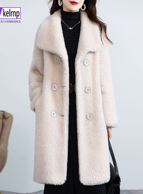 羊剪绒大衣女2025冬新中长款翻领洋气质海宁羔羊毛毛颗粒皮草外套
