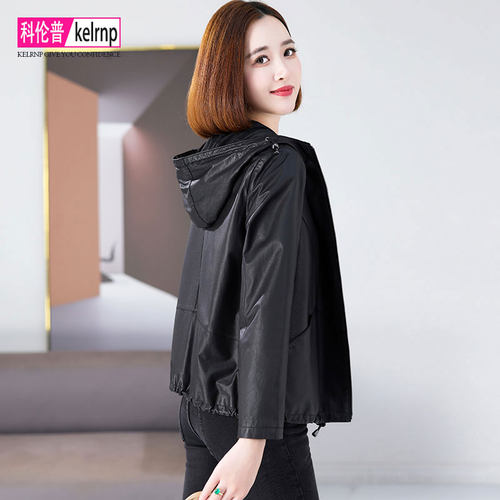 连帽韩版妈妈头层绵羊皮夹克外套