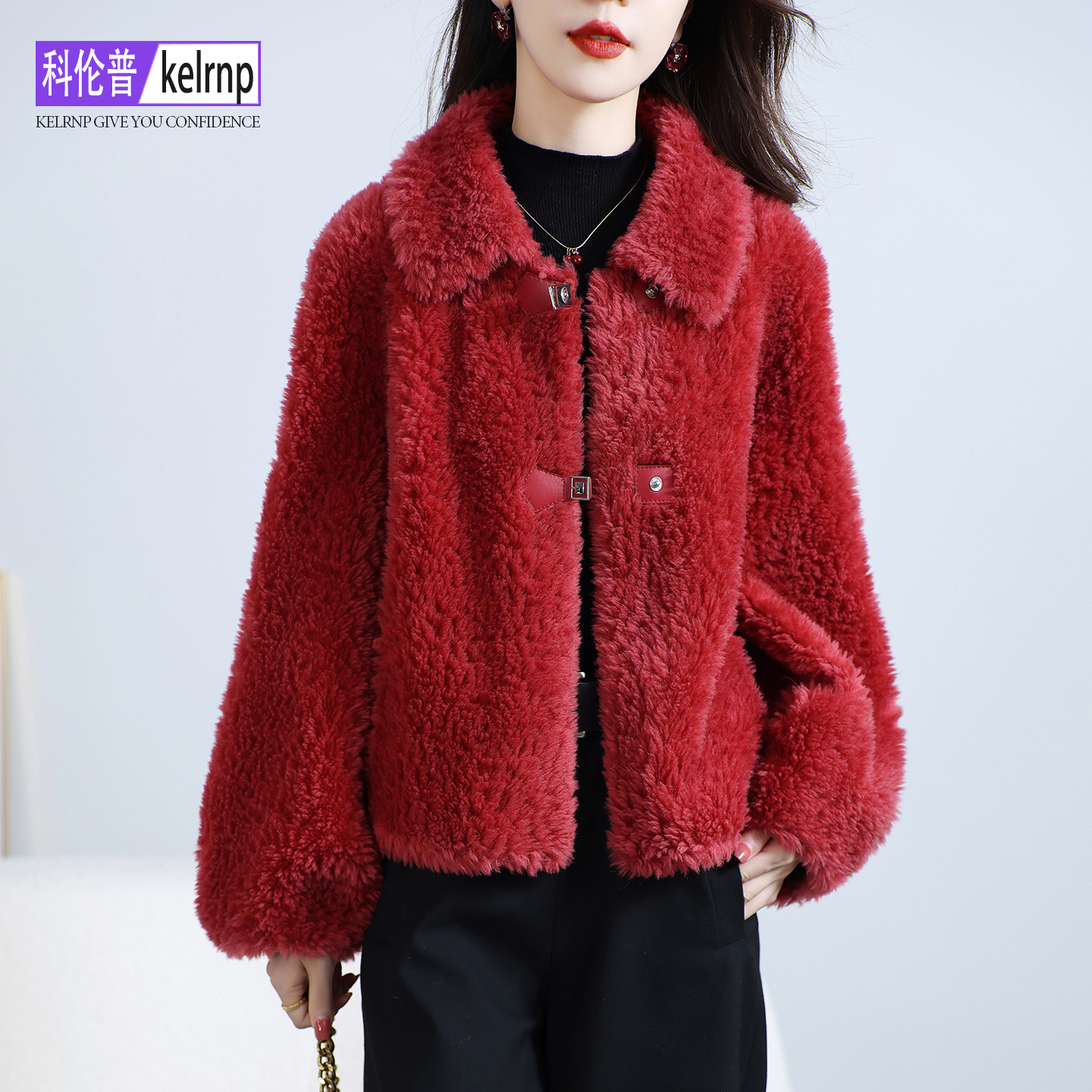 气质海宁羔羊毛毛颗粒皮草外套