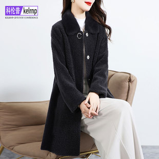 羊剪绒大衣女2025冬新中长款大气质水貂毛领海宁羔羊毛毛皮草外套