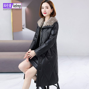 真皮羽绒服女中长2025新冬大气奢华翻领水貂毛领海宁绵羊皮衣外套