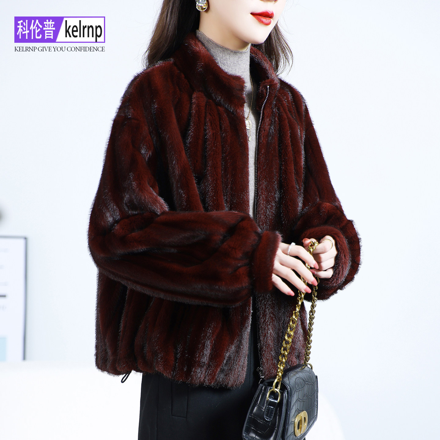 金貂绒大衣女2026冬新短款复古简约条纹仿水貂皮毛毛环保皮草外套