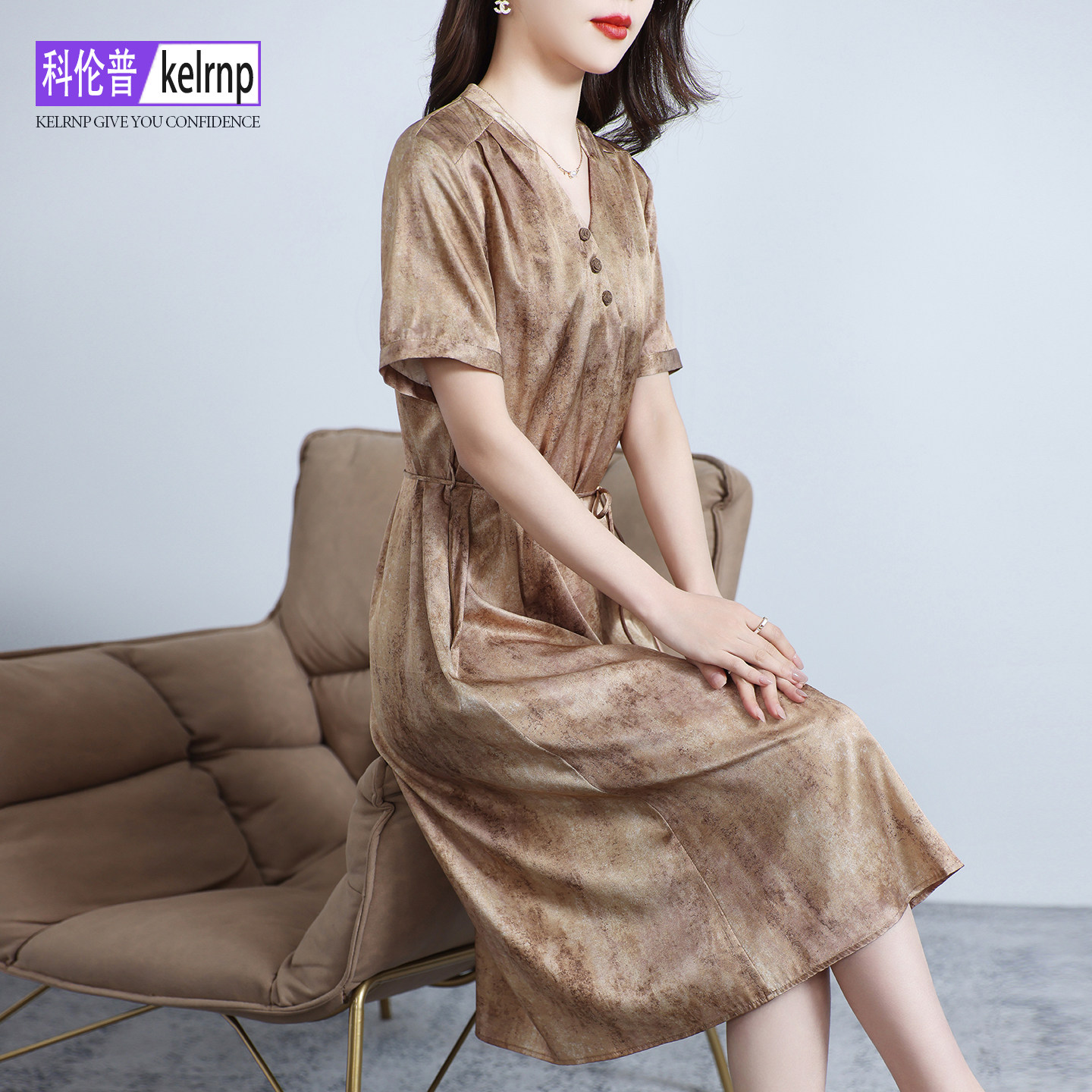 桑蚕丝双乔绸缎重磅真丝连衣裙女