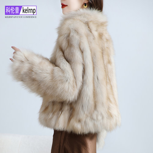 名媛高档进口坎毛一体真皮草外套