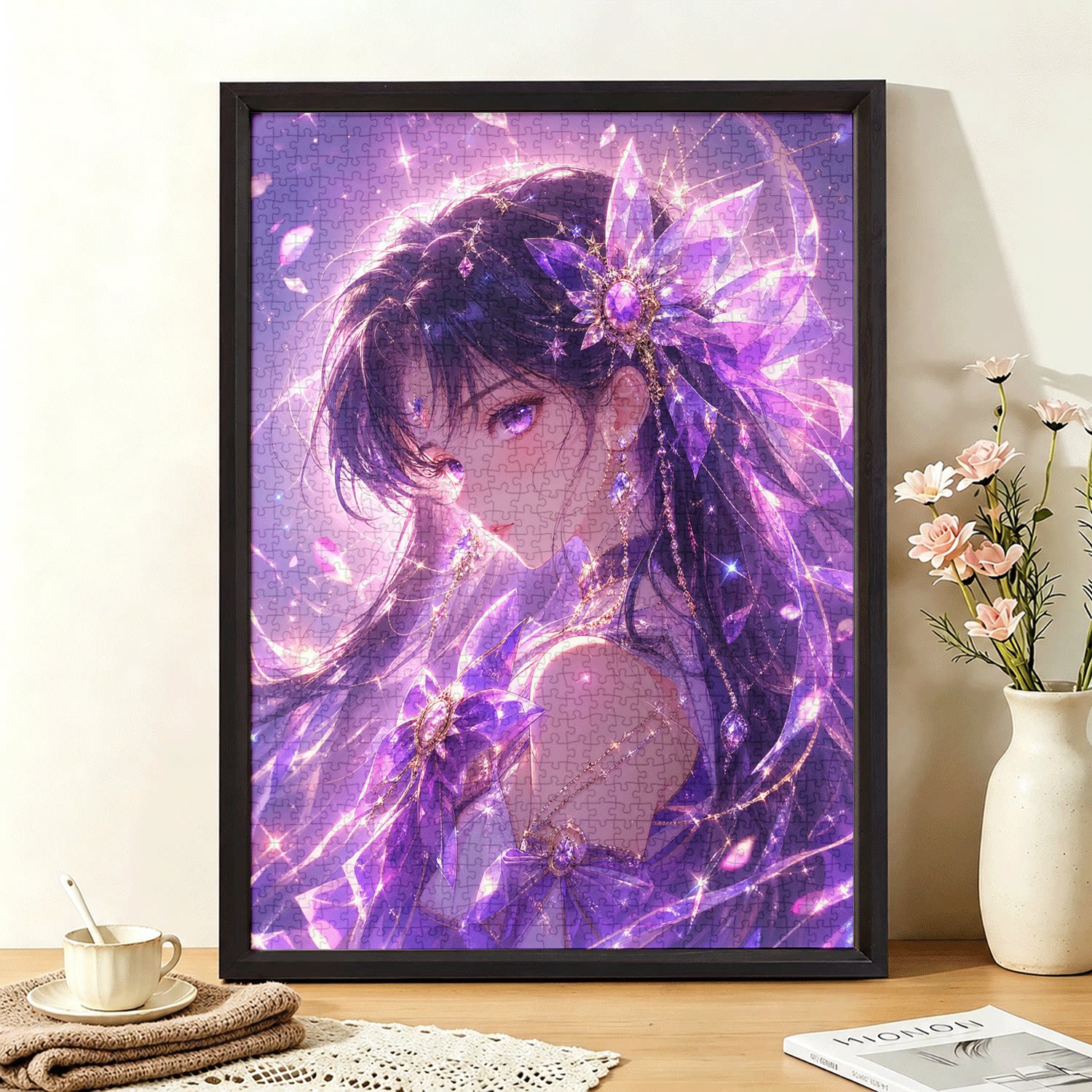 拼图1000片高端蓝卡风景带相框