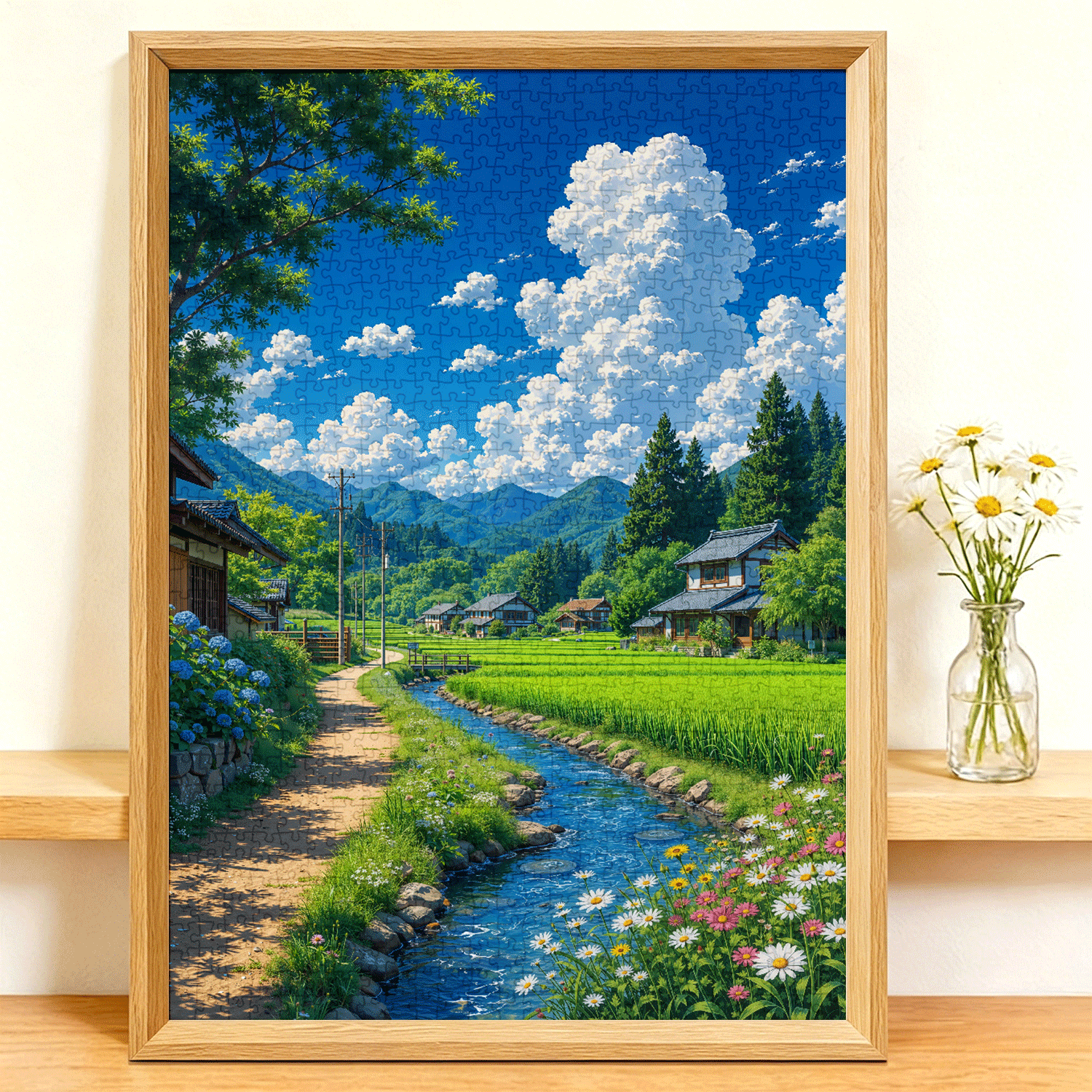 1000片成人拼图蓝卡带相框装饰画减压治愈系宫崎骏风景乡村夏日