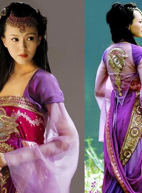 仙剑奇侠传3唐嫣紫萱同款仙女裙紫色绣花古装汉服女cos超仙演出服