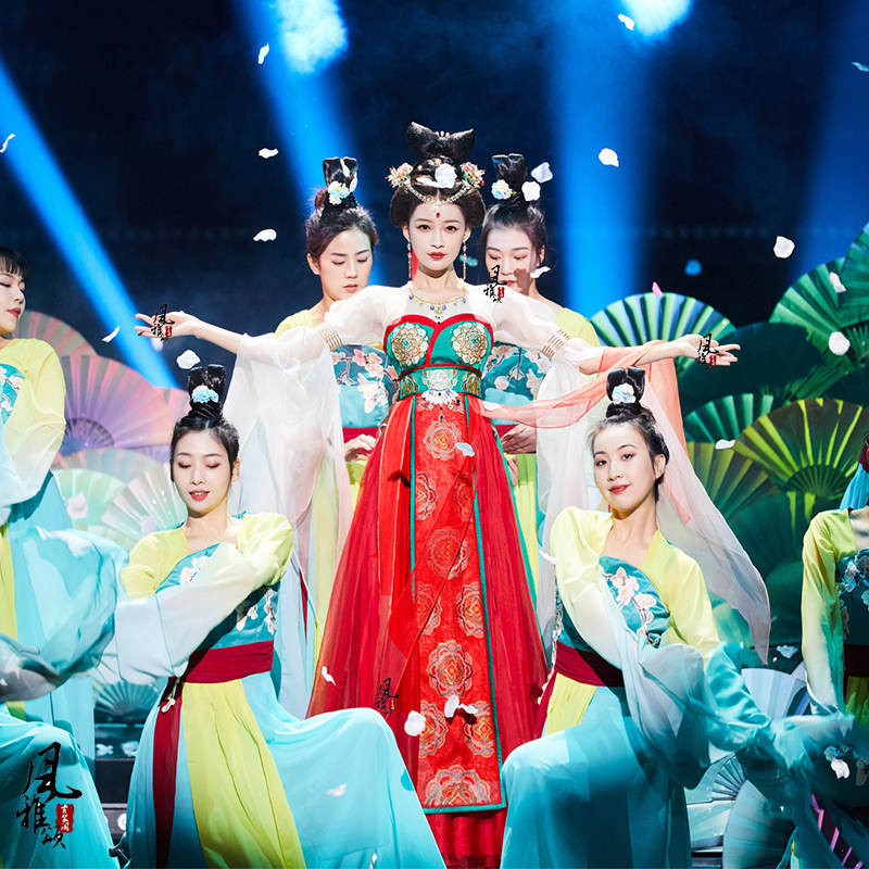 影视古装唐朝女汉服孙怡同款红色水袖舞舞蹈服古典性感襦裙舞衣服