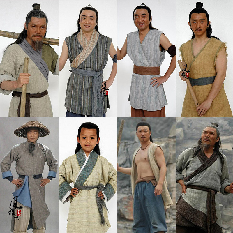 棉麻唐朝男古装汉服老百姓服破旧渔夫樵夫农民群演杂役苦工演出服