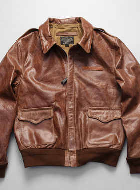 大逃亡 15149 复刻版A2飞行服真皮皮衣男树膏缩纹牛皮夹克