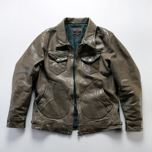 机车皮夹克男真皮皮衣 无涂水染复古翻领短款 门多萨 全植鞣绵羊皮