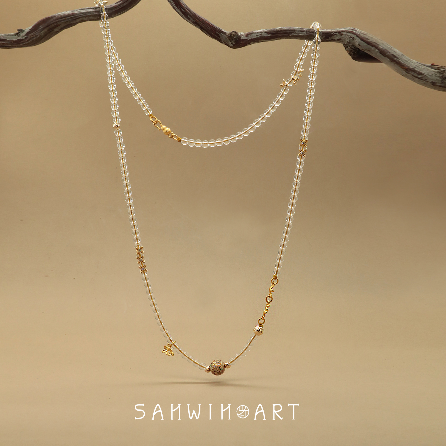 新中式国风长款白水晶项链