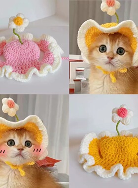 原创小花苗宠物帽子毛线编织狗狗猫咪头套头饰变身装扮可爱搞怪