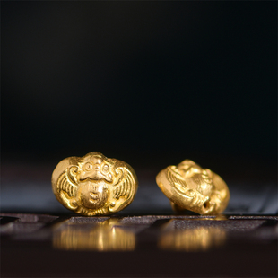 恋金 足金手工錾刻古法黄金 蝙蝠福来到扣头项链手链配件配饰