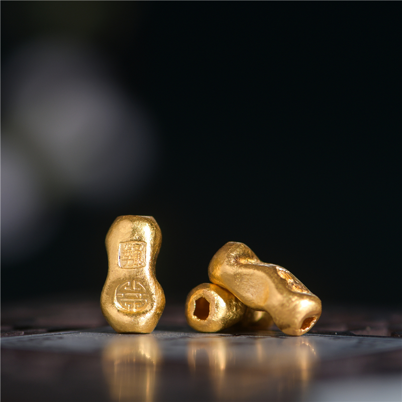 足金手工錾刻古法黄金吉言金隔珠