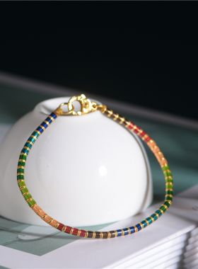 手工錾刻古法黄金烧蓝多彩手串