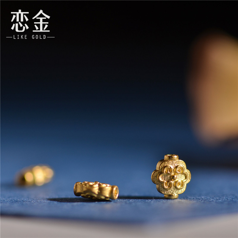 恋金 足金錾刻古法黄金 平安如意小隔珠 手链配饰diy配件图片