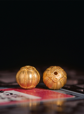 手工錾刻古法黄金老金南瓜隔珠