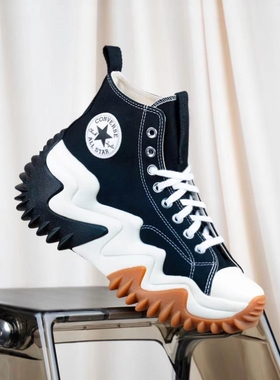 converse匡威RunStar Motion 黑色波浪厚底增高休闲帆布鞋171545C