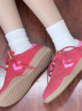 CONVERSE RunStar Trainer 匡威玫红色牛皮革拼接德训鞋 A10371C