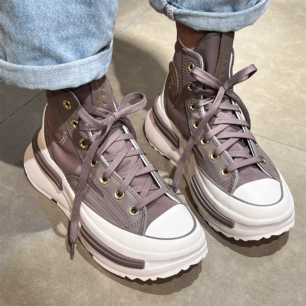 Converse匡威RunStar Legac棕色帆布皮质拼接夹心厚底帆布A10410c