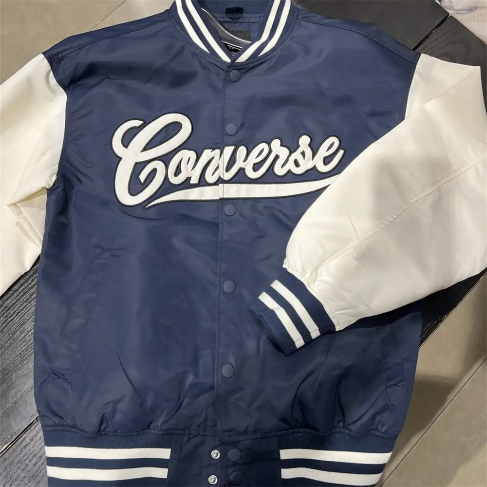 CONVERSE匡威立领运动夹克蓝色刺绣字母外套棒球服 10026912-A03
