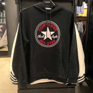 CONVERSE正品匡威黑色星星贴片字母印花连帽长袖卫衣10025469-A01