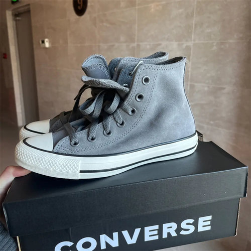 匡威CONVERSE ALLSTAR经典款黑灰加绒牛皮革复古休闲鞋 A11228C