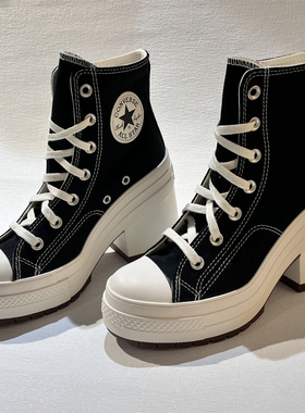 Converse匡威复古休闲增高厚底复古黑色粗高跟帆布鞋A05347c