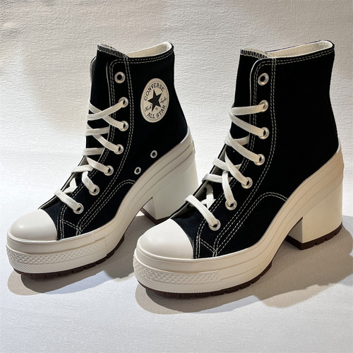 Converse匡威复古休闲增高厚底复古黑色粗高跟帆布鞋A05347c