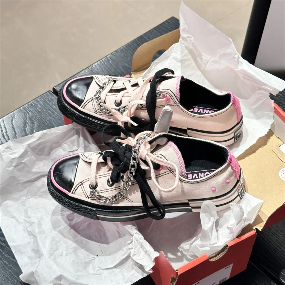 CONVERSE 1970S匡威链条芭比黑粉拼接低帮休闲运动帆布鞋A09542C