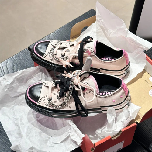 CONVERSE 1970S匡威链条芭比黑粉拼接低帮休闲运动帆布鞋A09542C
