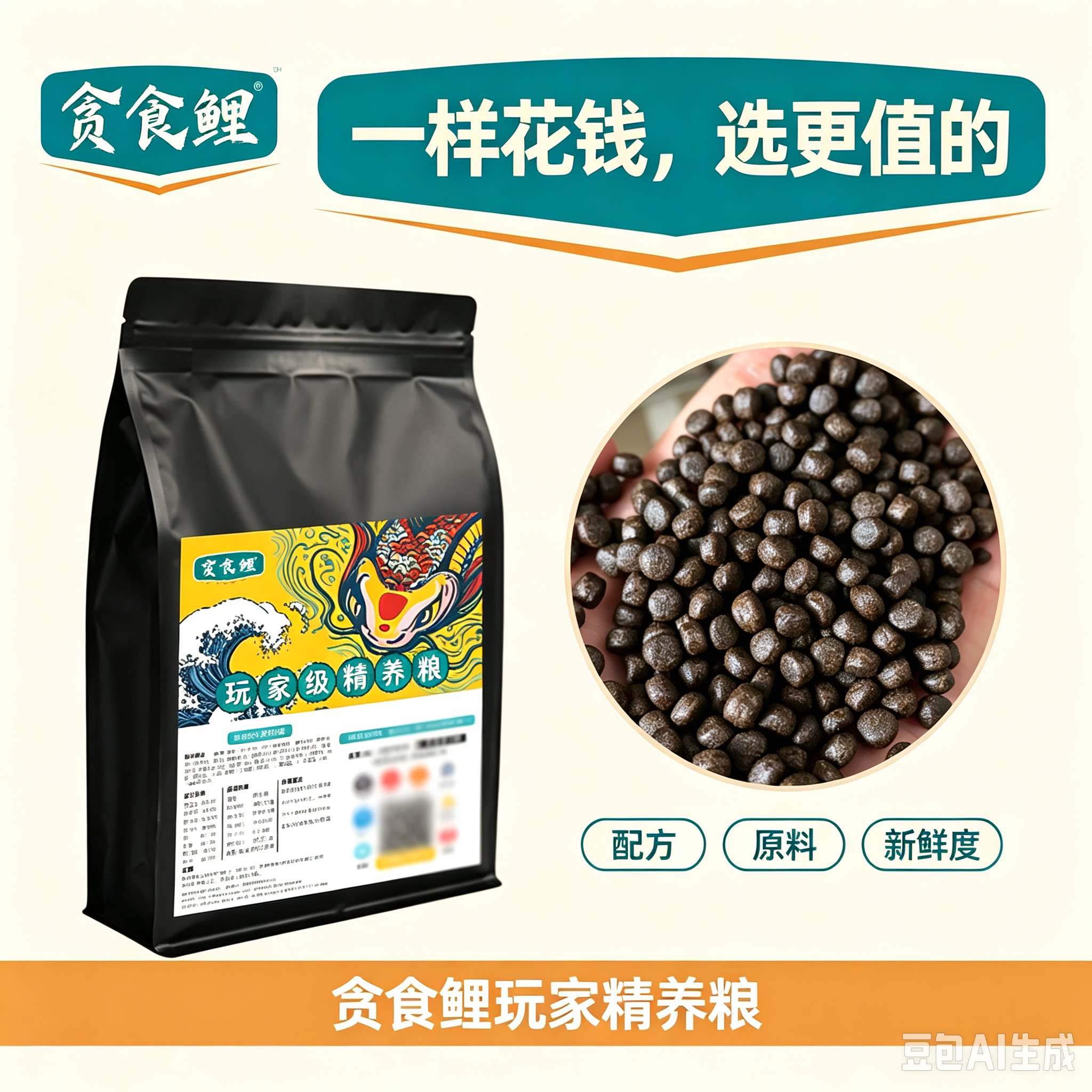 贪食鲤·玩家鱼粮900克装锦鲤金鱼蝴蝶鲤饲料蛋白鱼食通用鱼粮水