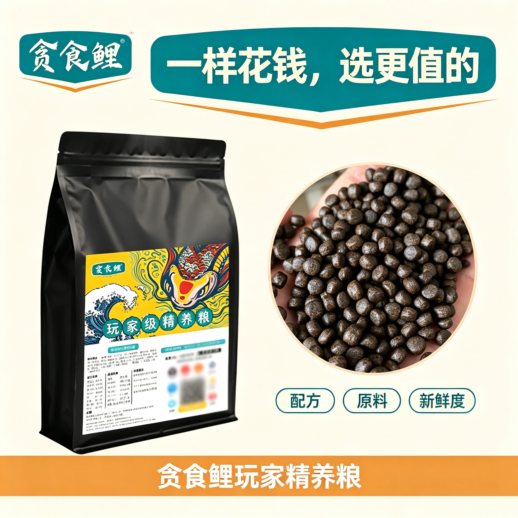 贪食鲤·玩家鱼粮900克装锦鲤金鱼蝴蝶鲤饲料蛋白鱼食通用鱼粮水