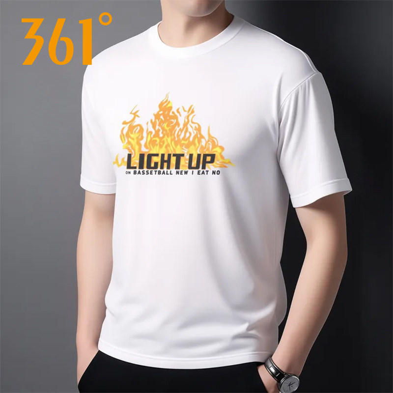 361度运动T恤男2025年夏季新款透气圆领短袖火焰休闲衣552521103
