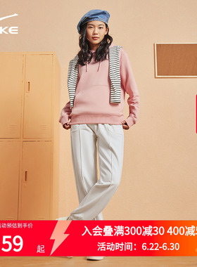 鸿星尔克卫裤女士春季针织运动裤束裤灰白色休闲跑步健身宽松长裤