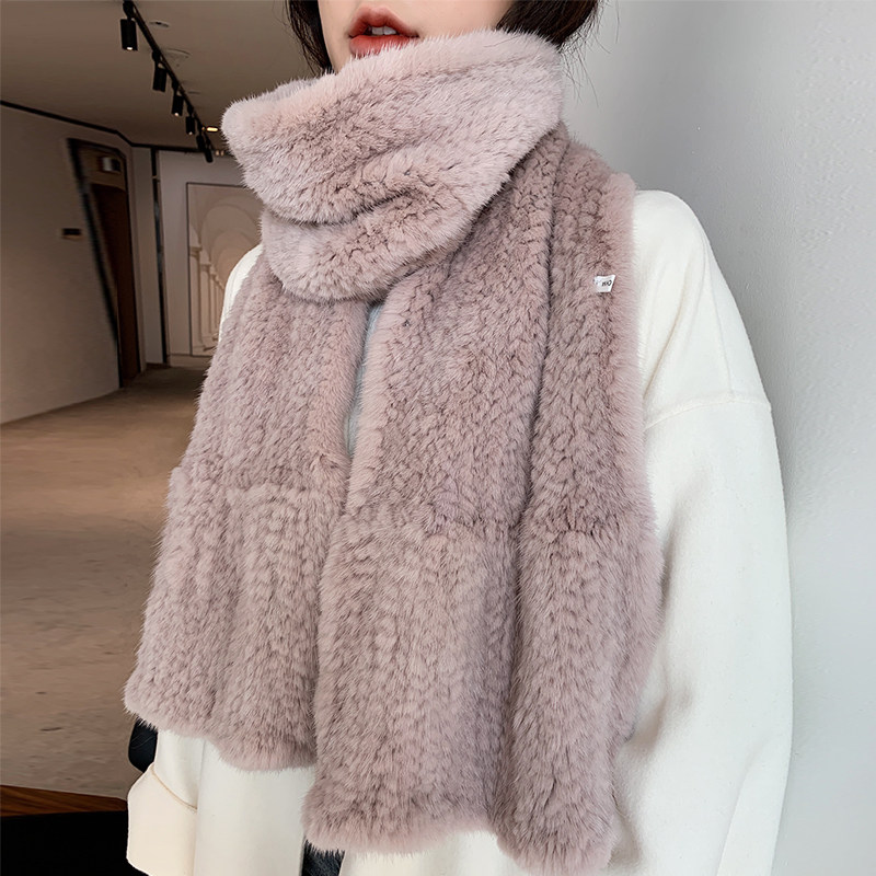 冬季女式高档水貂毛双面编织皮草围巾 加厚加长貂皮围脖 鱼尾造型