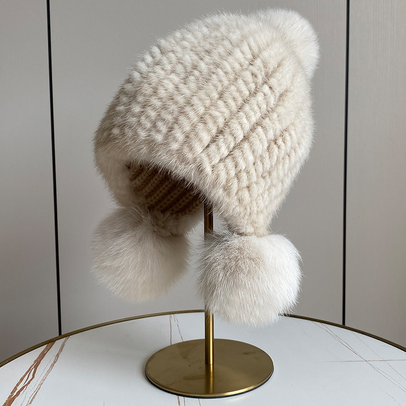 冰奴寒域貂毛皮草三个球球帽子