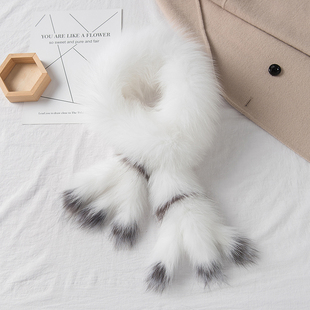 韩版甜美整皮狐狸毛小尾巴围巾真毛毛皮草围脖 白色 冬季百搭围巾