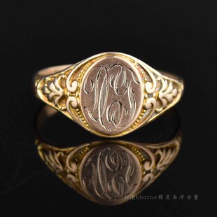 SOLD Art Nouveau古董新艺术风格老金图章戒指10K金纹章古董戒指