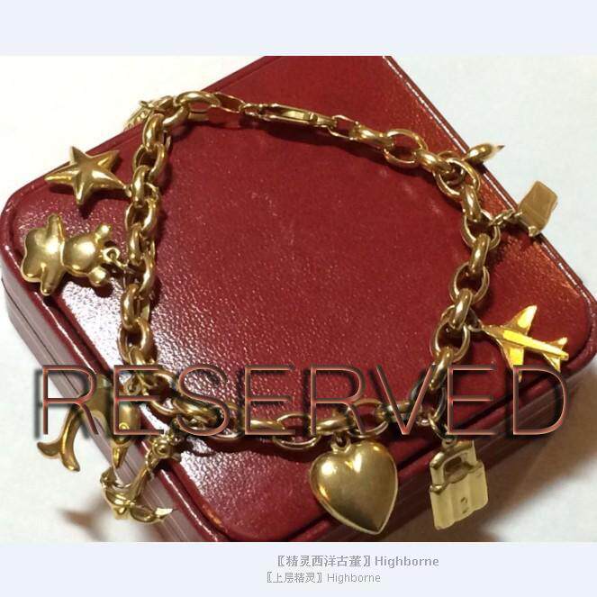 SOLD【西洋古董首饰】英国9K金 立体多吊坠幸运手链＆古董盒