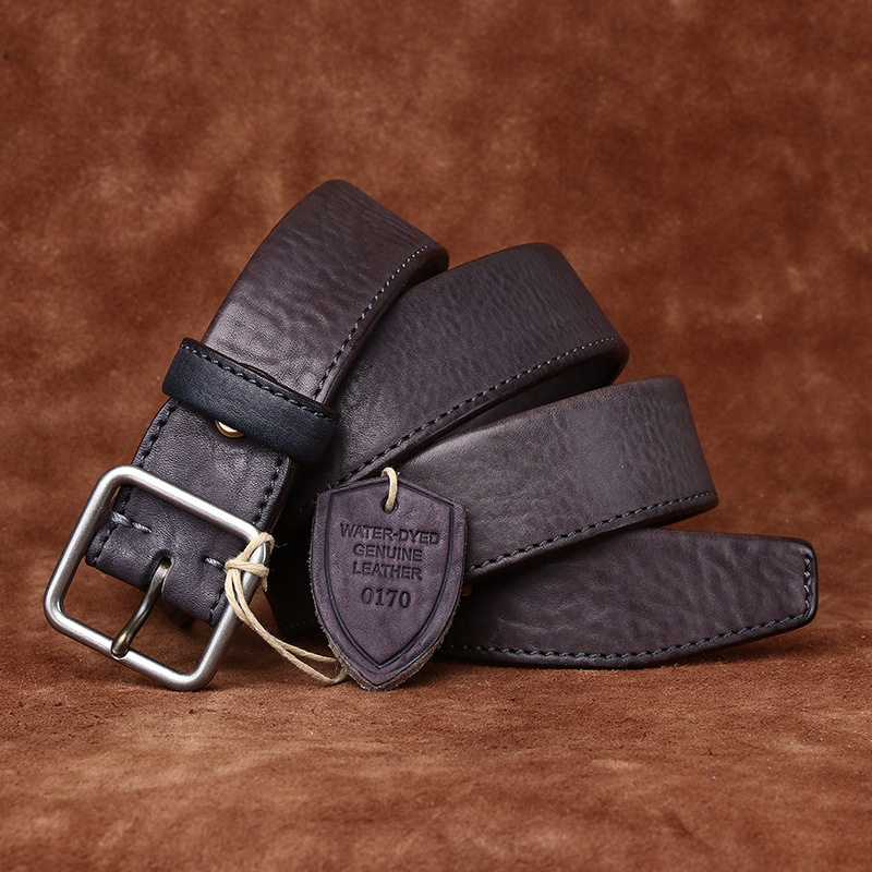原创头层牛皮铜扣皮带男真皮复古方形日字扣腰带男士铜头牛仔裤带