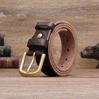 Top layer pure cowhide belt for young men, handcrafted leather belt for young men, simple and retro leather pin buckle belt, Korean version for young people thumbnail 8