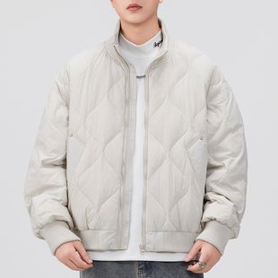 欧美浅色羽绒服男冬季新款立领菱格绗缝轻羽绒保暖外套高级感外衣