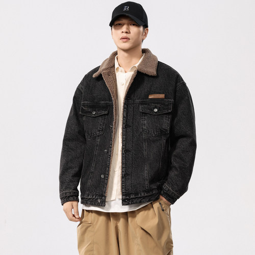 翻领冬季宽松牛仔夹克外套