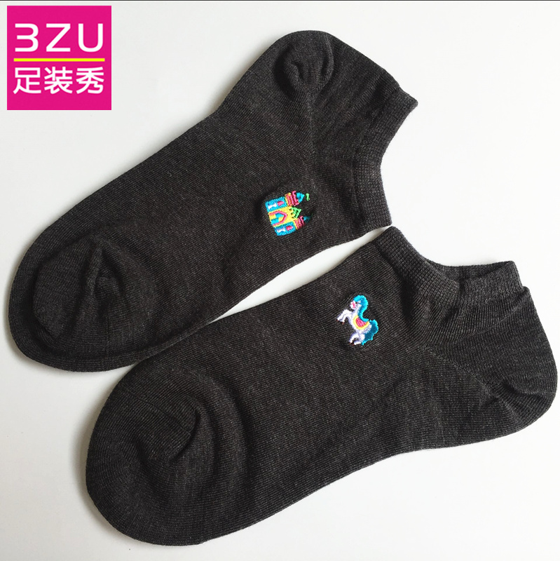 3ZU足装秀正品 A si poste春秋夏季新款棉质刺绣女船袜A38W2601-1