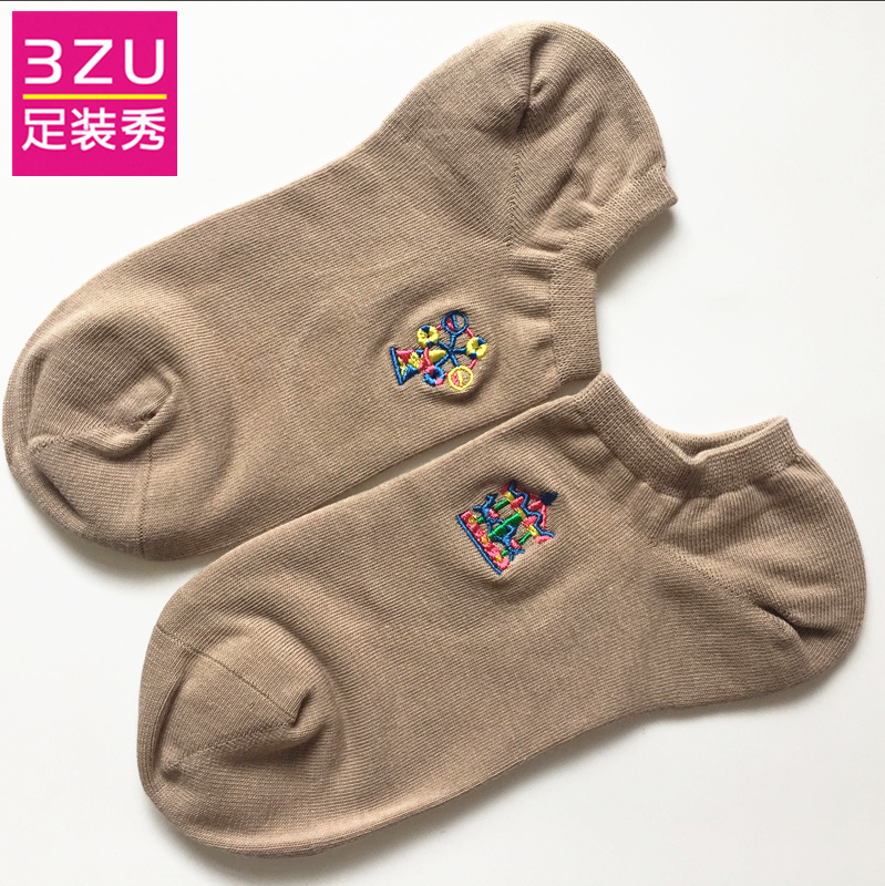 3ZU足装秀正品 A si poste春秋夏季新款棉质刺绣女船袜A38W2601-2